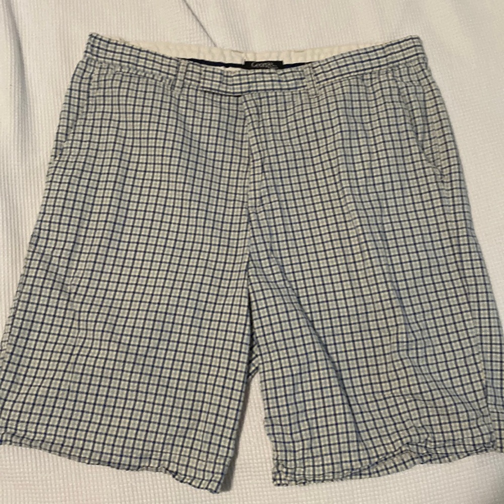 George blue and white plaid shorts